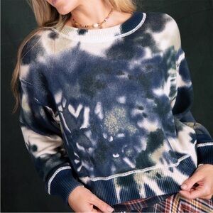 Natural Life Tie Dye Taylor Cropped Sweater Cotton Blue Green Boho Hippie Size M